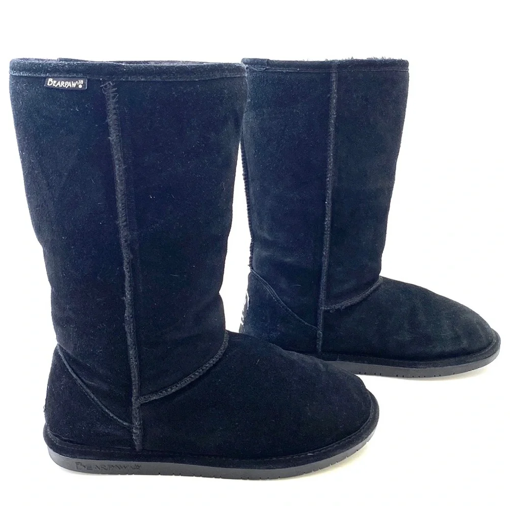 BearPaw Women’s Black Emma Tall Suede/Sheepskin Boot